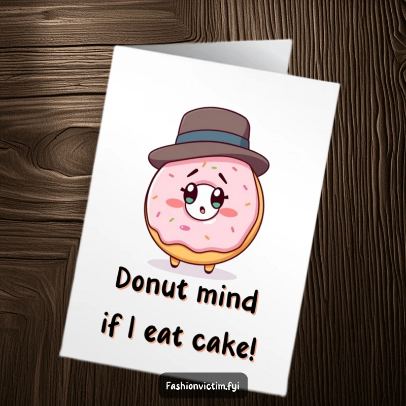 Funny Free Printable Birthday Card: Donut with designer hat shocked at reflection, a hilarious DIY birthday surprise.