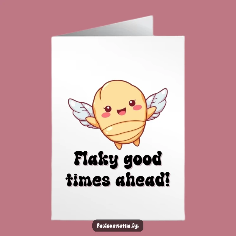 Free Printable Croissant Birthday Card: Funny Flying Pastry, Downloadable Joyful Gift