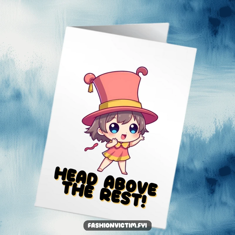 Funny Free Printable Birthday Card featuring a character posing dramatically in a towering, brightly colored hat.
