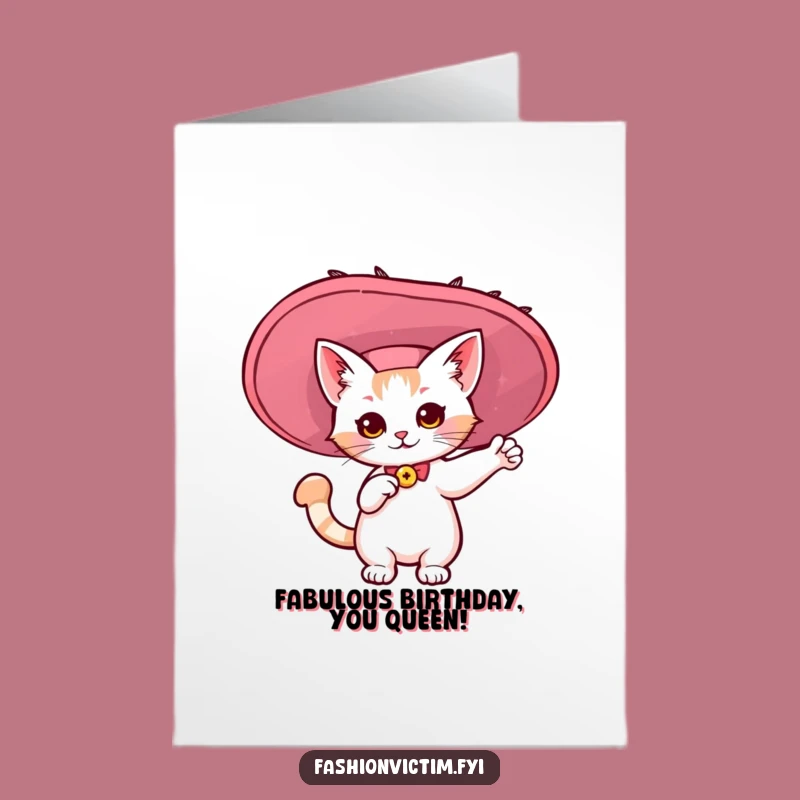 Free Printable Birthday Card: Kawaii Cat in Big Hat, Fabulous DIY Downloadable Gift