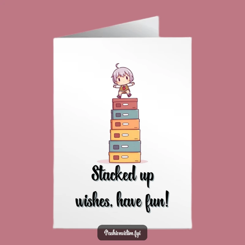 Free Printable Funny Birthday Card: Balancing Act! Hilarious Shoe Box Tower Design