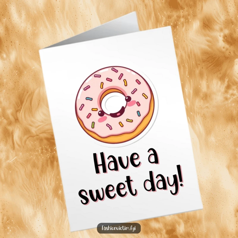 Funny Free Printable Birthday Card: A cheerful Kawaii donut with sprinkles spins happily, radiating pure joy.
