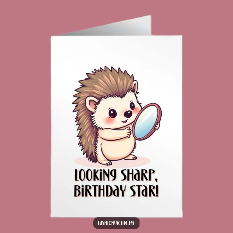 Free Printable Birthday Card: Vain Hedgehog Mirror, Humorous Downloadable Gift for a Star