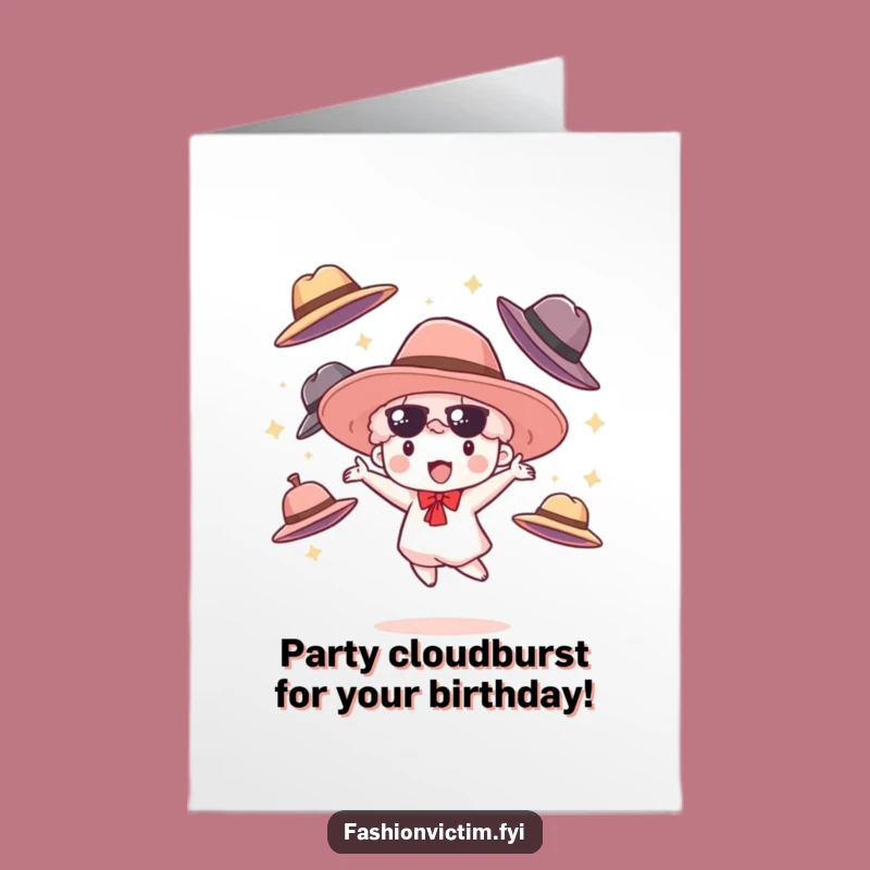 Free Printable Birthday Card: Juggling Hats Funny Cloudburst Character Greeting