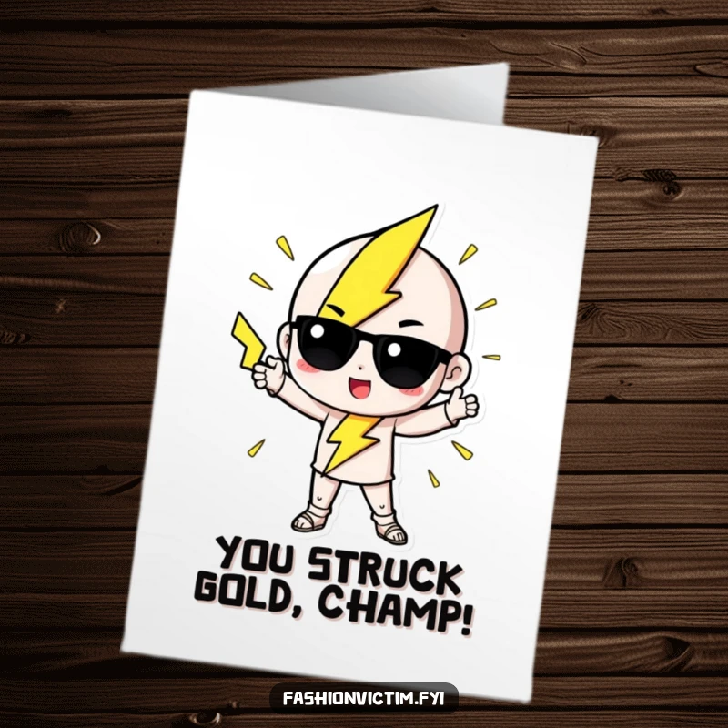 Funny Free Printable Congratulations Card: Cute lightning bolt character posing dramatically and fashionably.