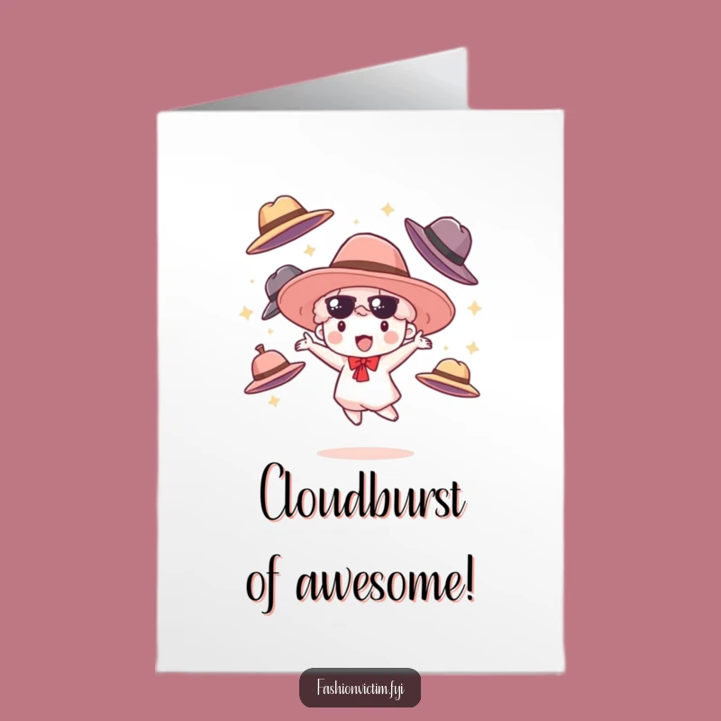 Free Printable Congrats Card: Juggling Hats Funny Cloudburst Character Greeting