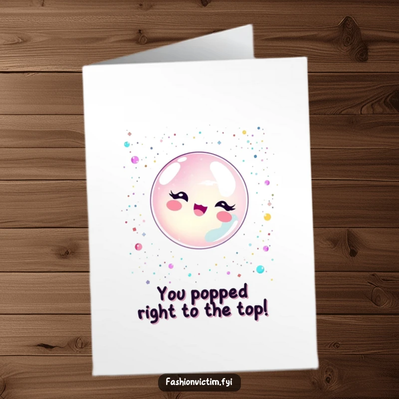 Funny Free Printable Congratulations Card: A delighted bubble character bursting with joy in a shower of glitter and sequins, marking an achievement.