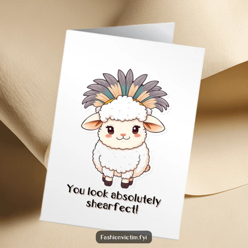 Funny Free Printable Congrats Card: A fluffy sheep wears a giant feathered hat, celebrating a special achievement.
