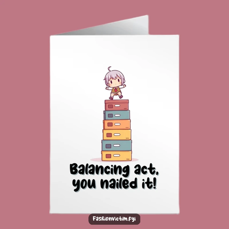 Free Printable Congrats Card: Shoe Box Balance! Funny Downloadable Achievement Design