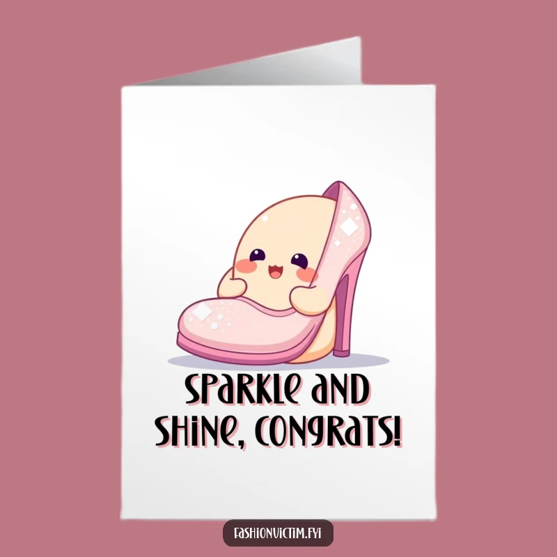 Free Printable Congrats Card: Sparkly Shoe Funny Blob Character Greeting