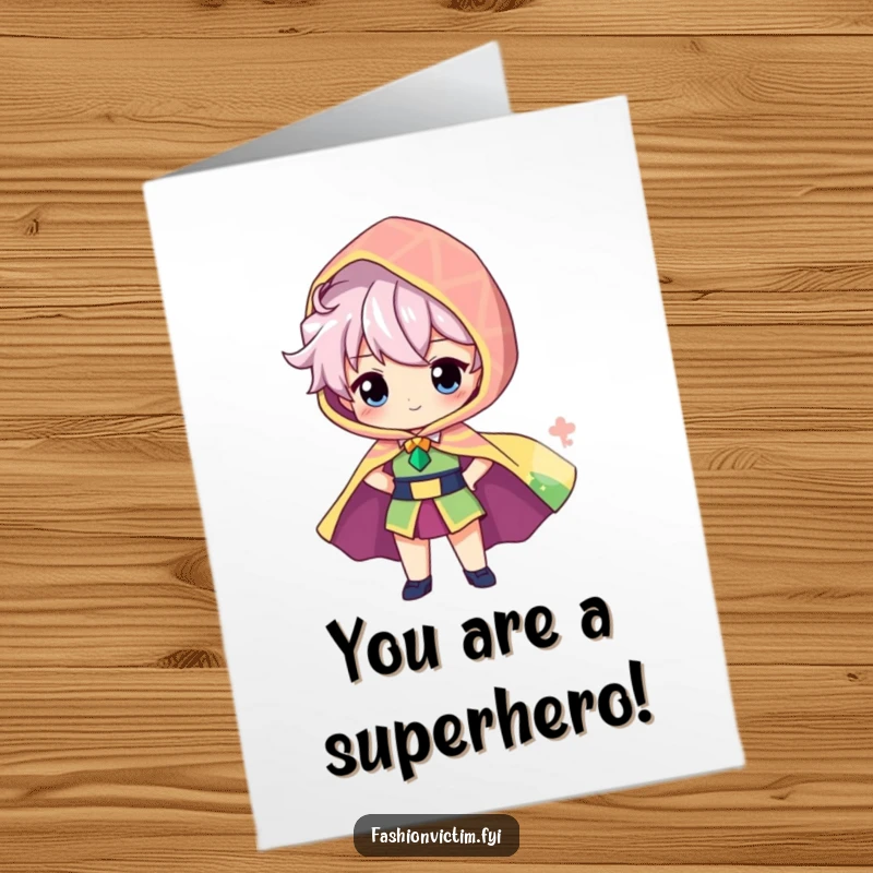 Funny Free Printable Congrats Card: Character dramatically showcasing a huge, flowing cape, celebrating achievement with style.