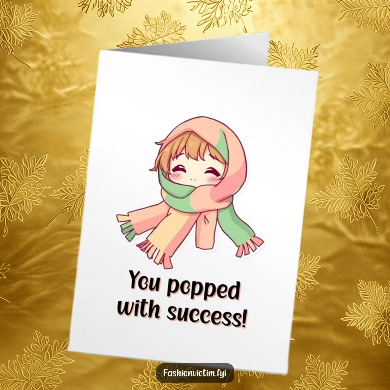 Funny Free Printable Congratulations Card: Bubbly character wrapped in a long, colorful, stylish scarf.