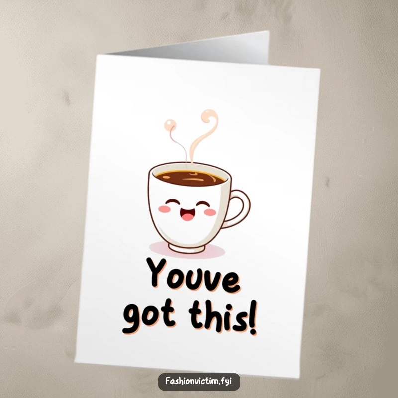 Funny Free Printable Congrats Card: A Kawaii coffee cup winks with steamy delight, celebrating achievements with warmth.
