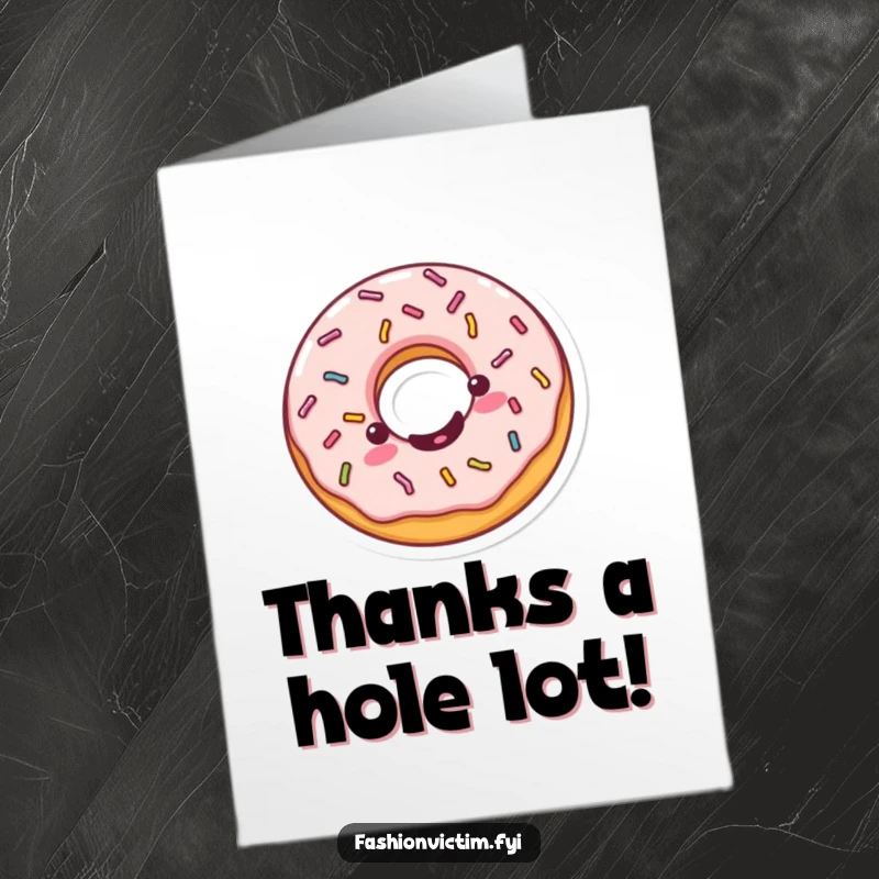 Funny Free Printable Thank You Card: A Kawaii donut with colorful sprinkles spins with happy gratitude.