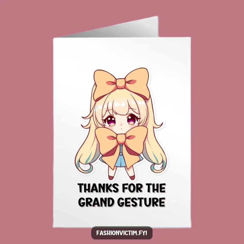 Free Printable Thank You Card: Big Bow Character for Grateful Drama!