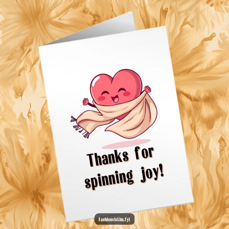 Funny Free Printable Thank You Card: A stylized heart character dancing with a flowing scarf, expressing joy and thanks.