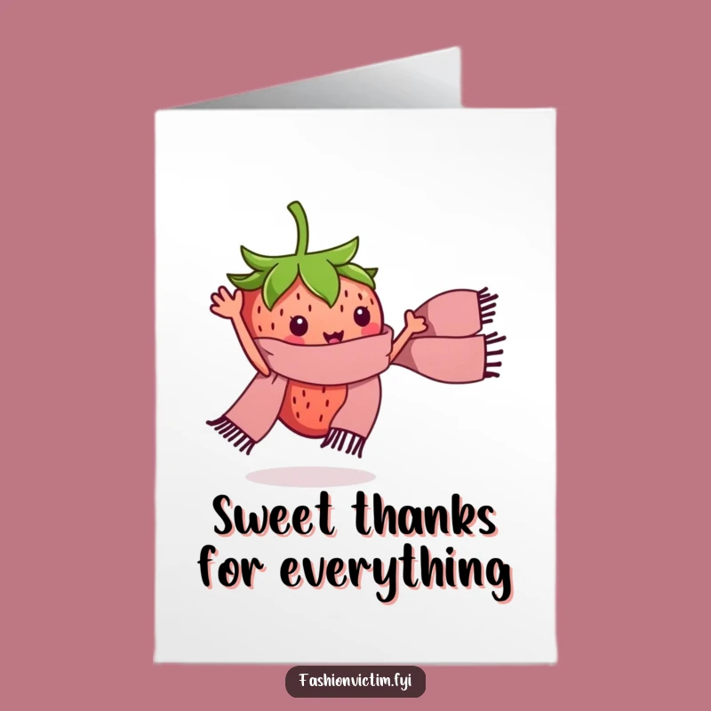 Free Printable Thank You Card: Strawberry Waving, Sweet DIY Downloadable Gift