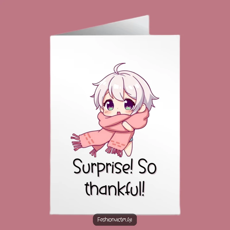 Free Printable Thank You Card: Surprise Scarf Character Gratitude