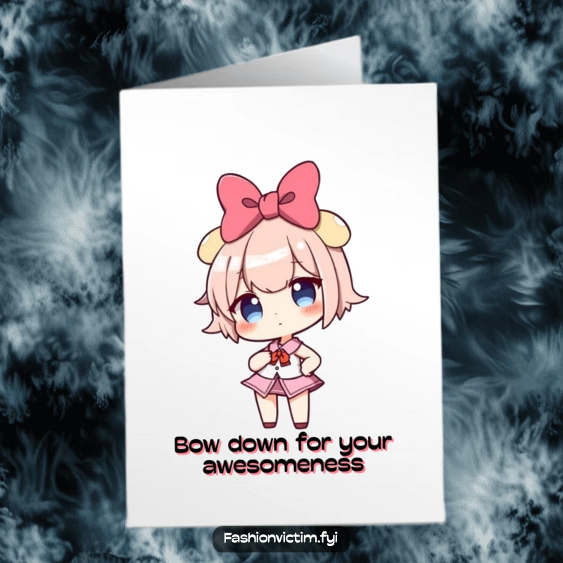 Funny Free Printable Thank You Card: Confident character with an oversized bow acknowledging thanks with a proud stance.