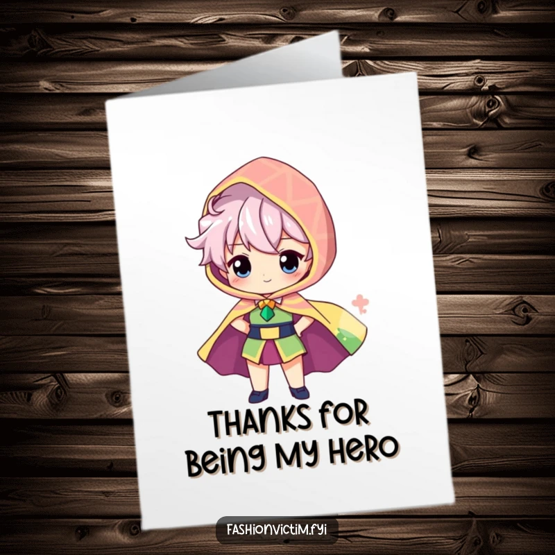 Funny Free Printable Thank You Card: Character proudly displaying a large, billowy patterned cape, a fun thank you.