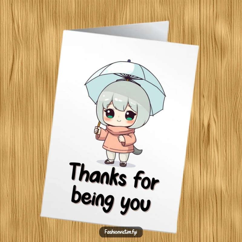 Funny Free Printable Thank You Card: Character with a tiny umbrella, exuding confidence, a charming downloadable gift.