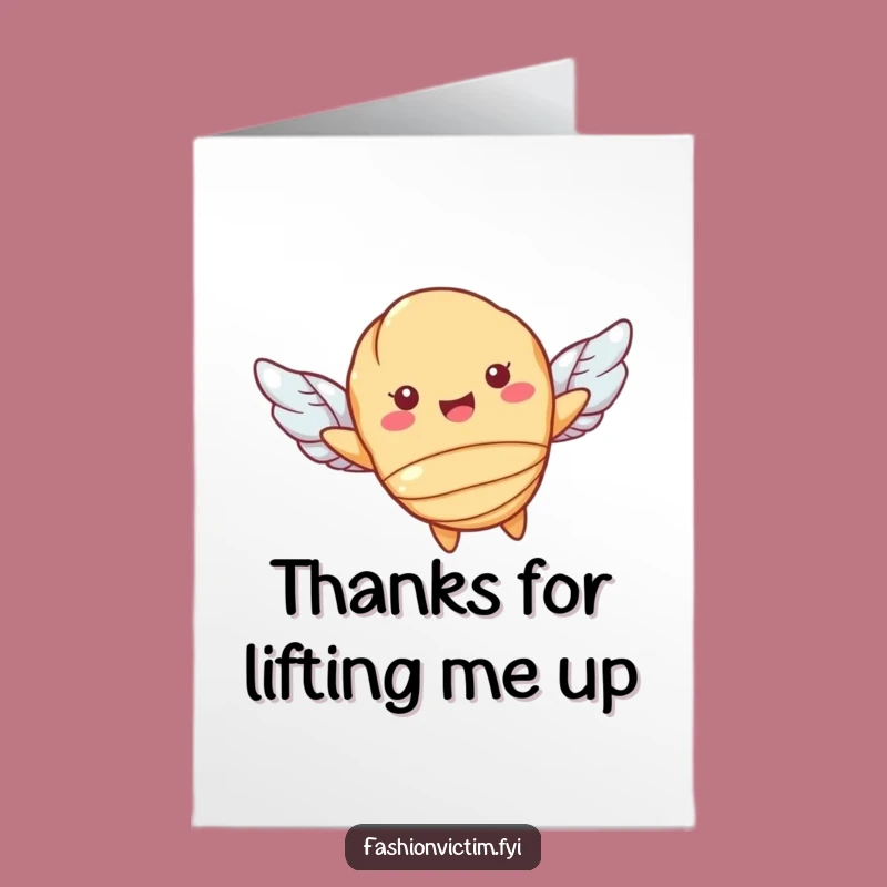 Free Printable Croissant Thank You Card: Funny Flying Pastry, Downloadable Gratitude Gift