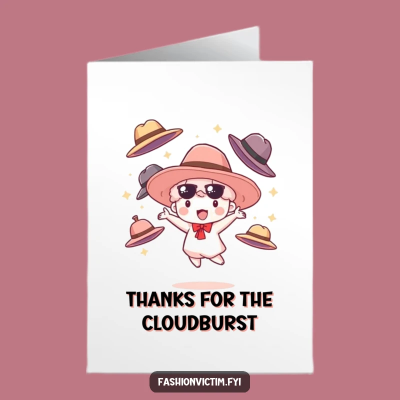 Free Printable Thank You Card: Juggling Hats Funny Cloudburst Character Greeting