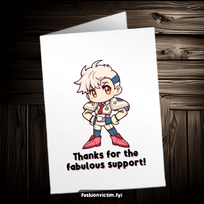 Funny Free Printable Thank You Card: Character striking a confident pose with exaggerated shoulder pads and pointy shoes.