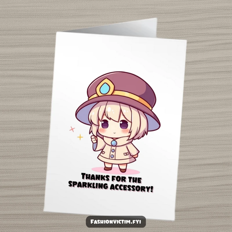 Funny Free Printable Thank You Card: Man in a giant hat pointing at a small dazzling item.