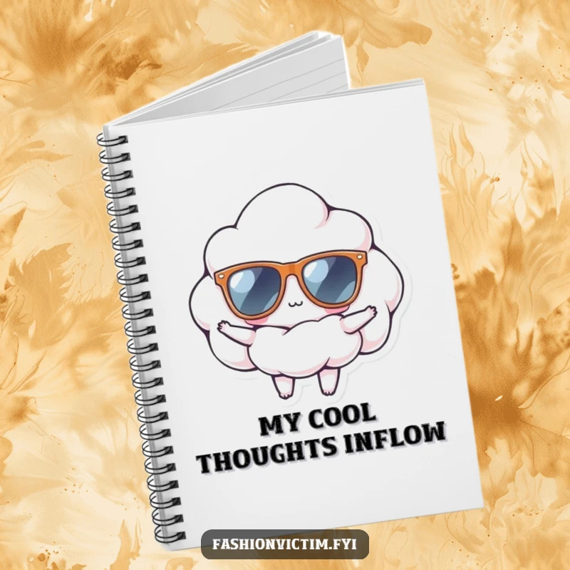 Funny notebook featuring a tiny cloud wearing oversized sunglasses, striking a confident pose, ideal for journaling cool thoughts and creative brainstorming.