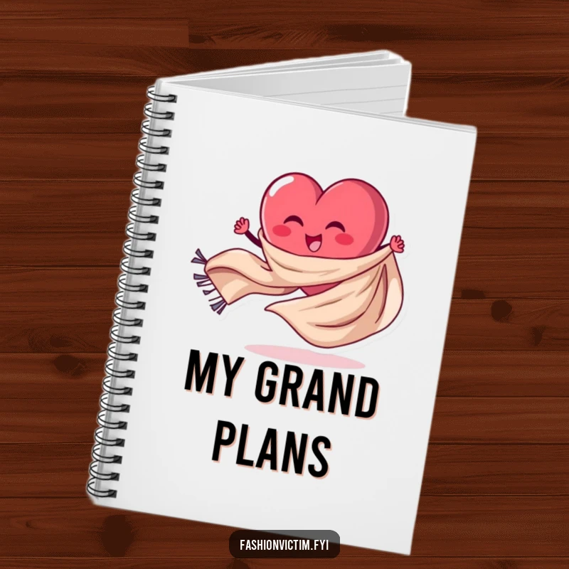 Funny Notebook cover featuring a stylized heart character enthusiastically spinning a dynamic, flowing scarf. Inspiring and cheerful.