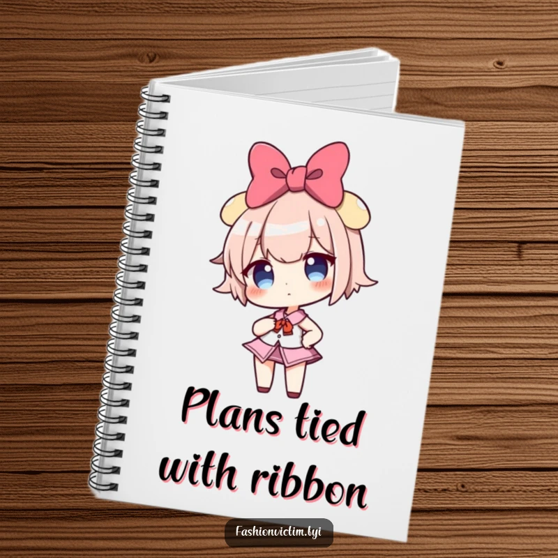 Funny notebook adorned with a confident girl character and a comically large bow, striking a pose for inspiring notes.
