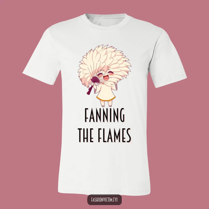 Funny Feathery Fan T-Shirt, Expressive Character Hiding Laughs Tee