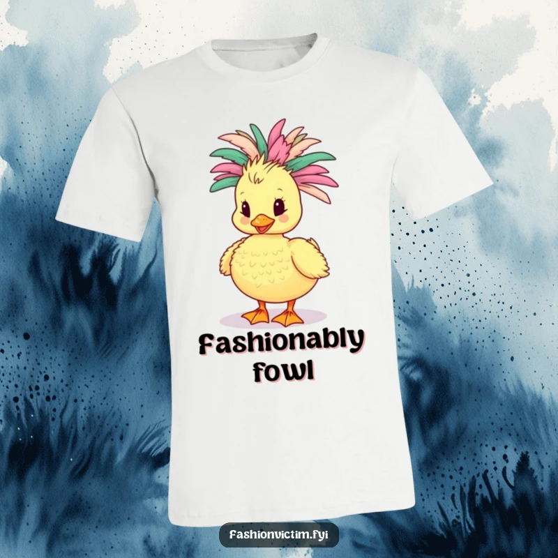 Funny Duckling T-Shirt: A charmingly dressed duckling parades confidently in a vibrant, feathery boa, radiating pure joy.