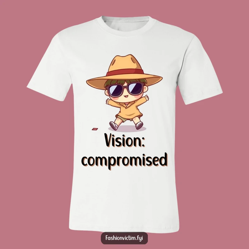 Funny Tripping Tee: Hilarious Tiny Character with Huge Hat & Sunglasses!