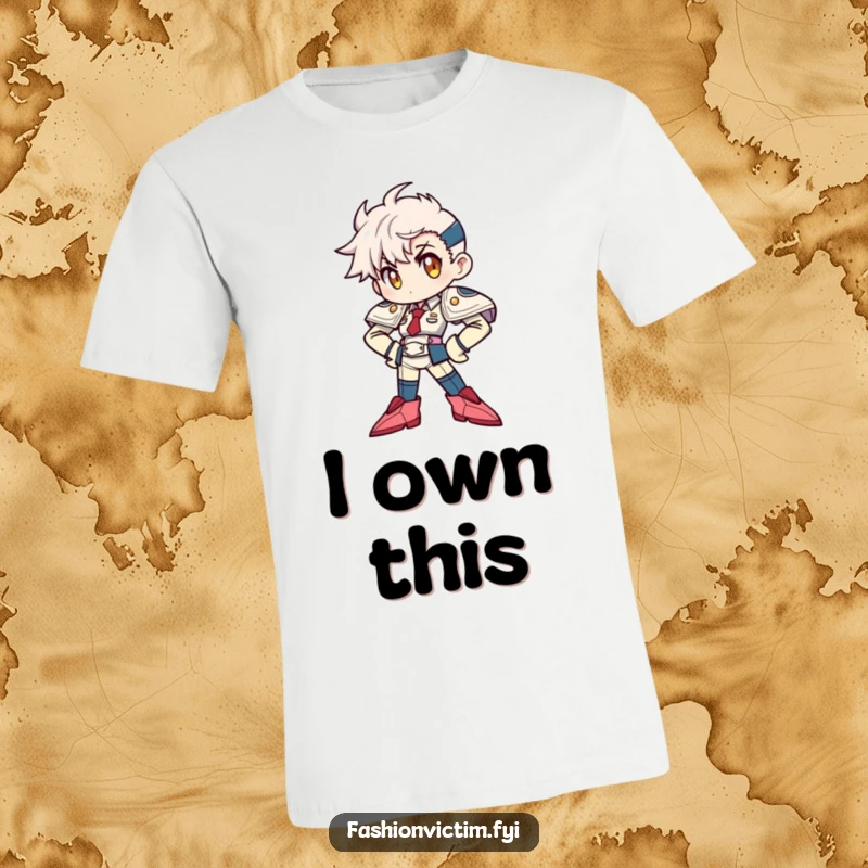 Funny T-Shirt: A character striking a fierce, confident pose, adorned with oversized shoulder pads and sharp, pointy shoes.