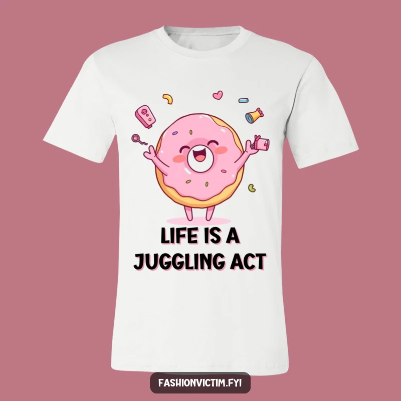Funny Juggling Donut T-Shirt: Colorful Character Tee for Fun Lovers