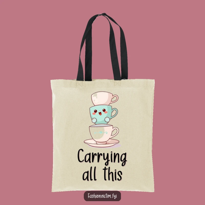 Funny Teacup Balancing Tote Bag: Carry Your Load with Humorous Grace