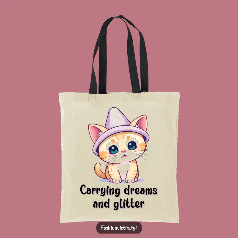 Funny Tiny Cat Sparkly Hat Tote Bag - Carry Your Sparkle & Cat Love