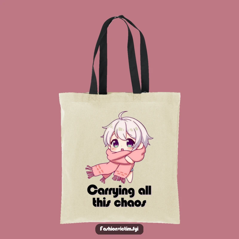 Funny Scarf Tangle Tote Bag: Beaming Character's Surprise Companion